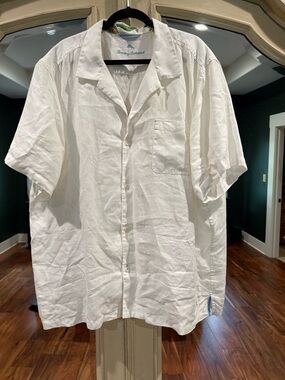 100% LINEN Tommy Bahama Men's White Short-Sleeve Button-Up Shirt